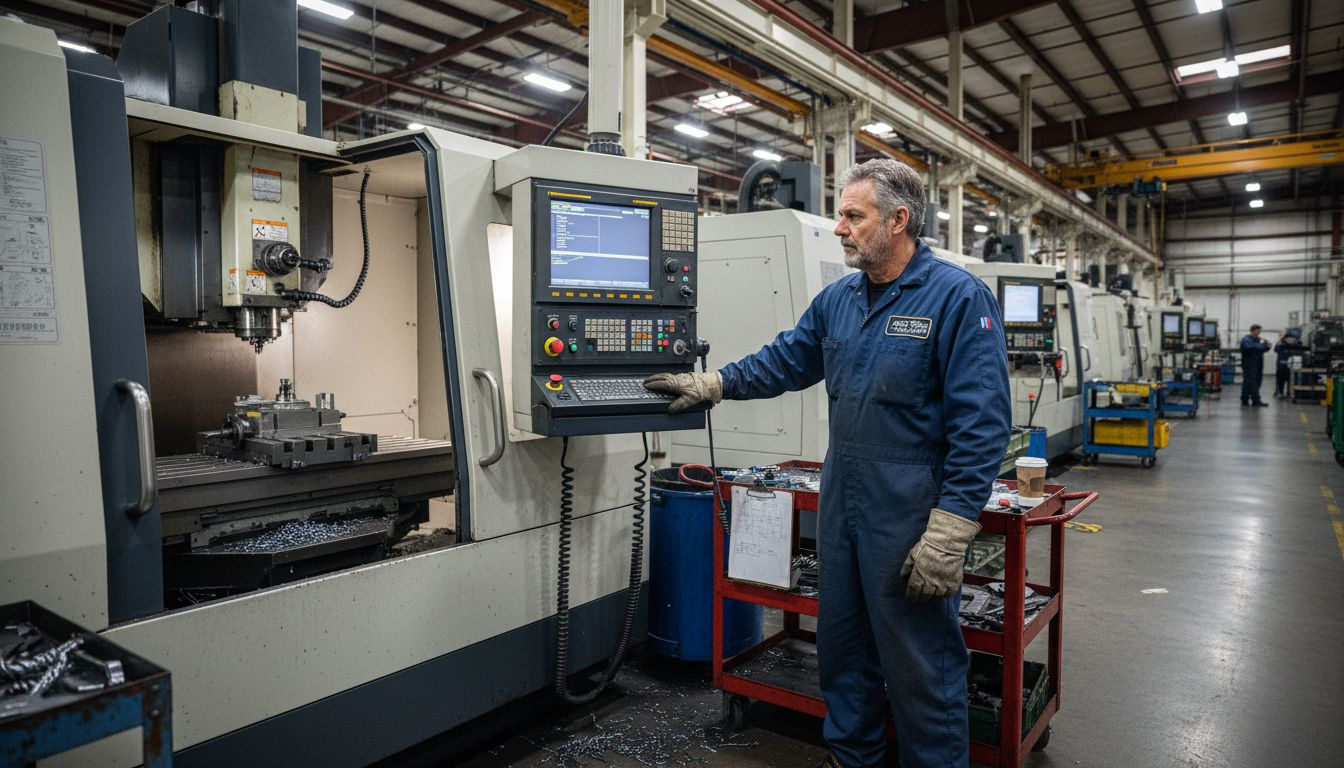 Machinist supervising CNC process in workshop