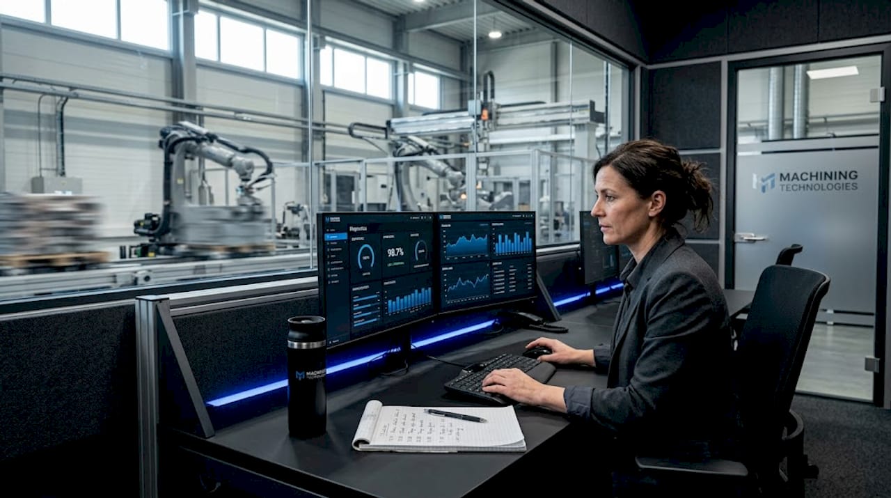 Engineer monitoring automated factory operations