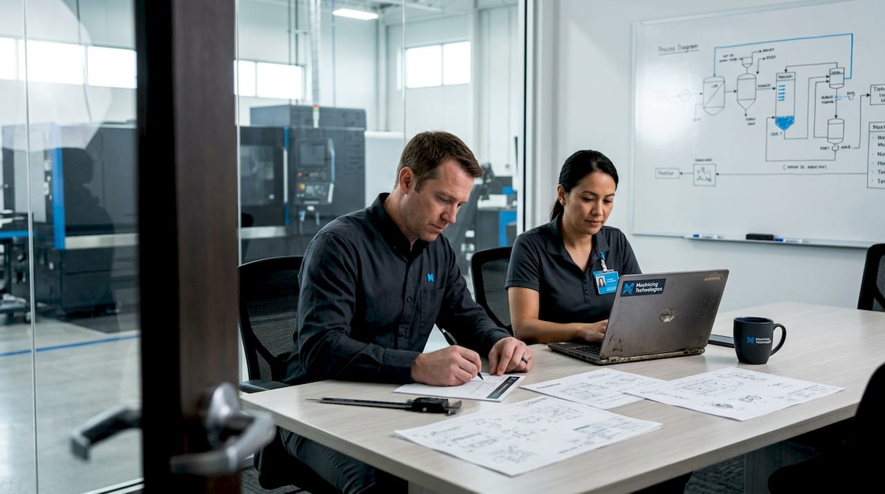 Engineers reviewing machining partner requirements