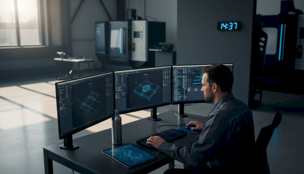CNC programmer reviewing simulation in control room