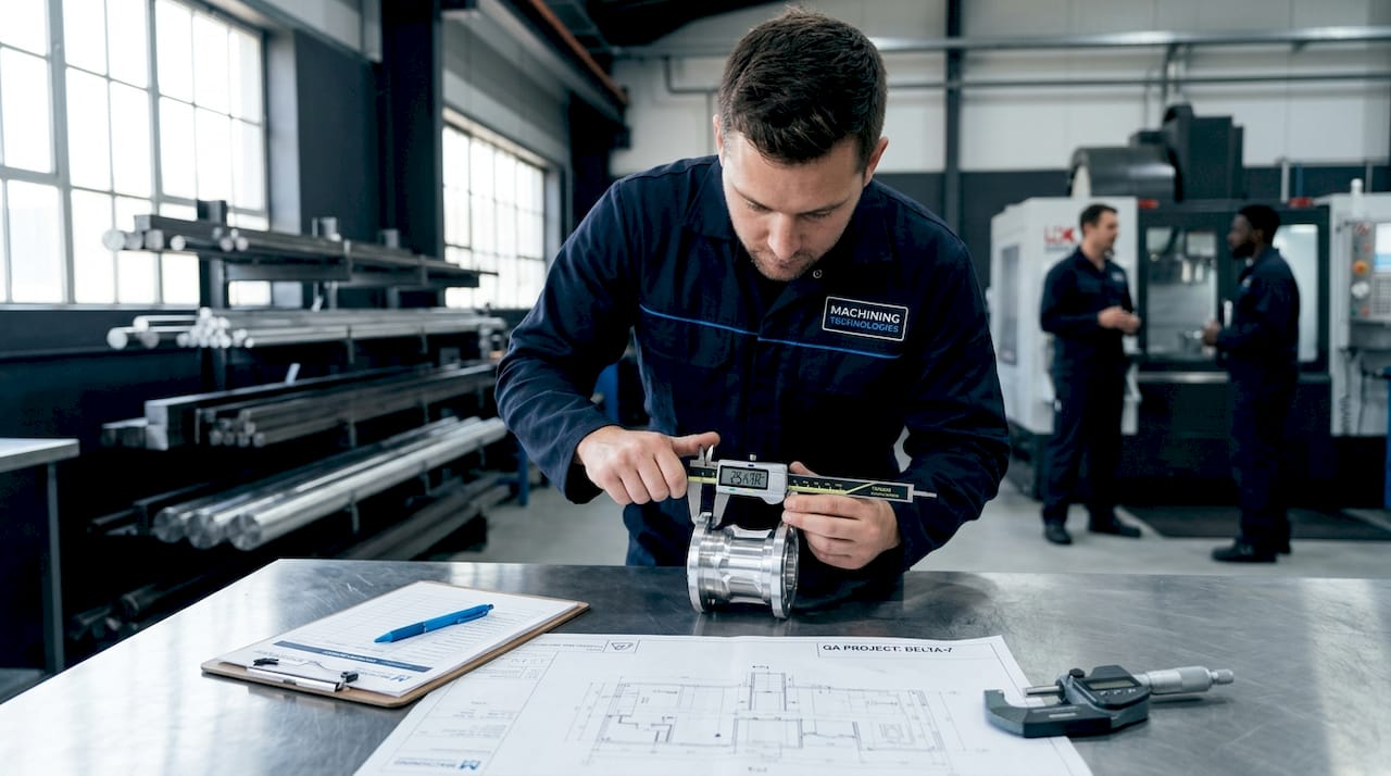 Engineer Inspecting Metal Part For Quality Engineer inspecting metal part for quality