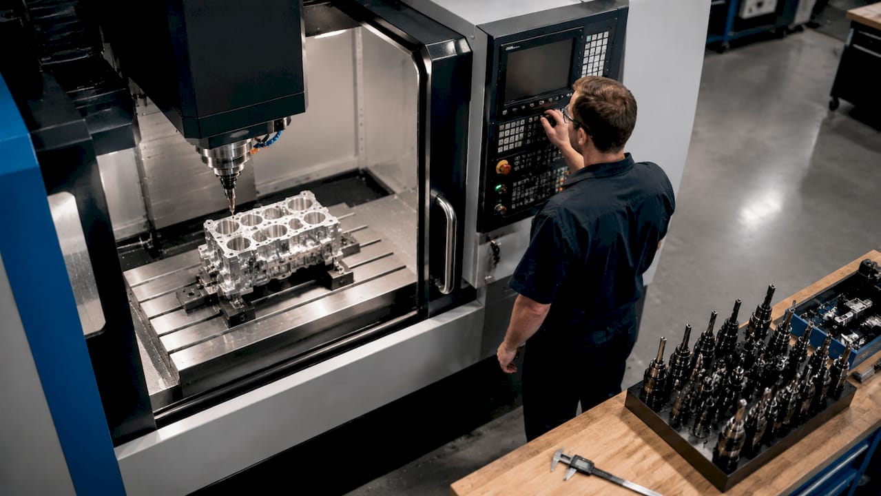 Technician Operating CNC Milling Machine Technician operating CNC milling machine