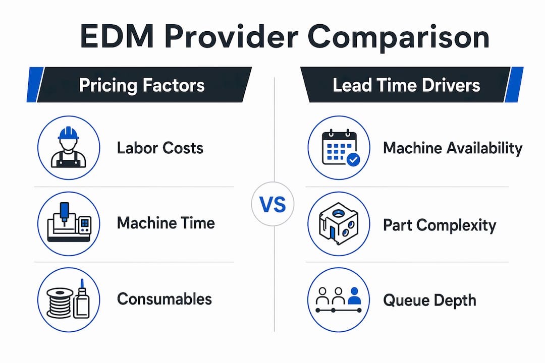 Infographic comparing EDM pricing factors and lead times