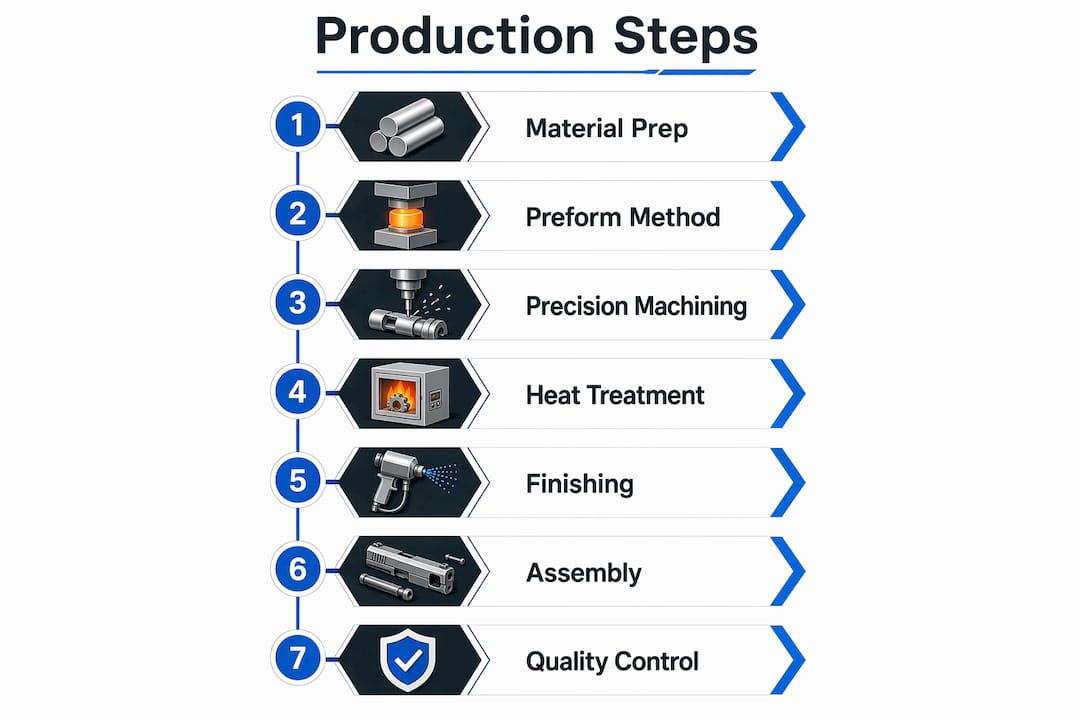 Infographic showing firearm component production steps