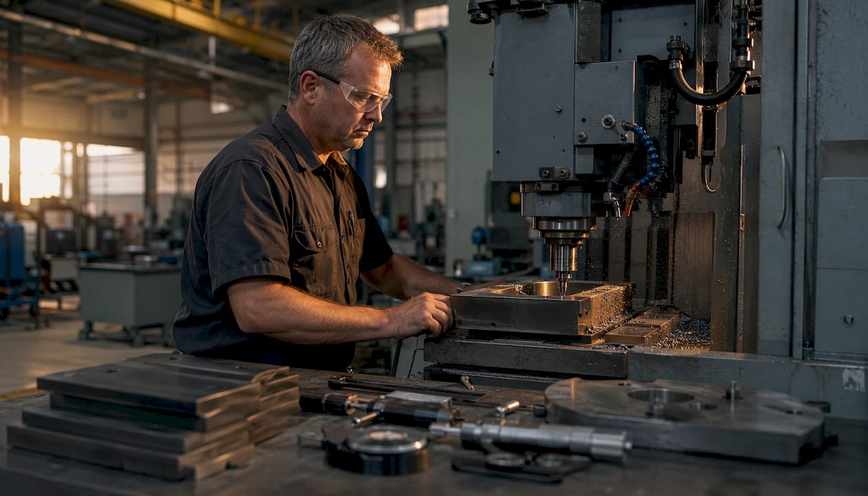 Machinist Operating CNC Milling Machine Machinist operating CNC milling machine