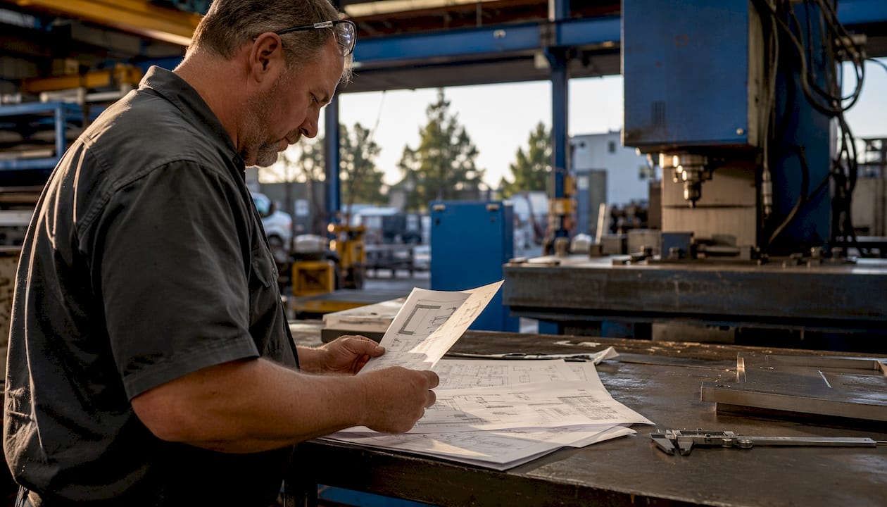 Engineer Reviewing Contract EDM Machining Proposals Engineer reviewing contract EDM machining proposals