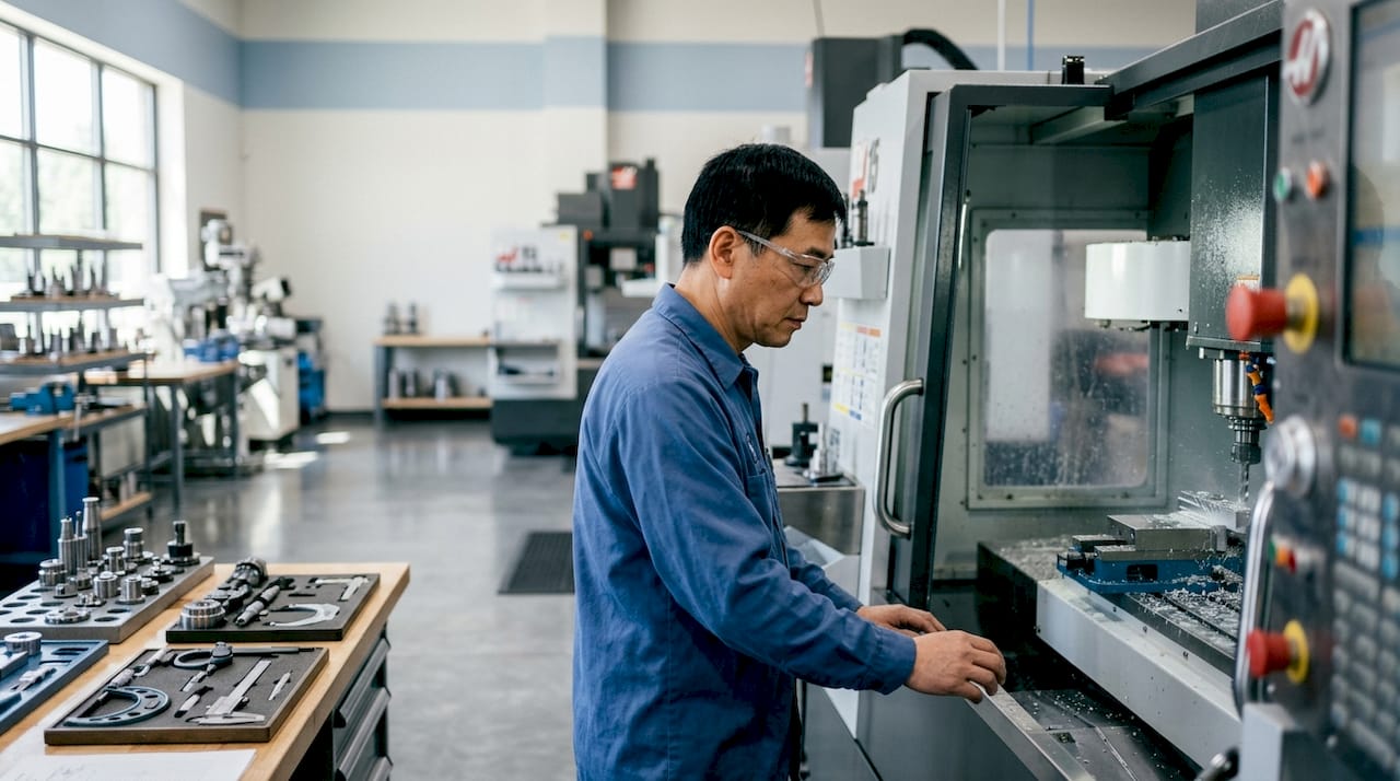 Machinist operating CNC milling machine
