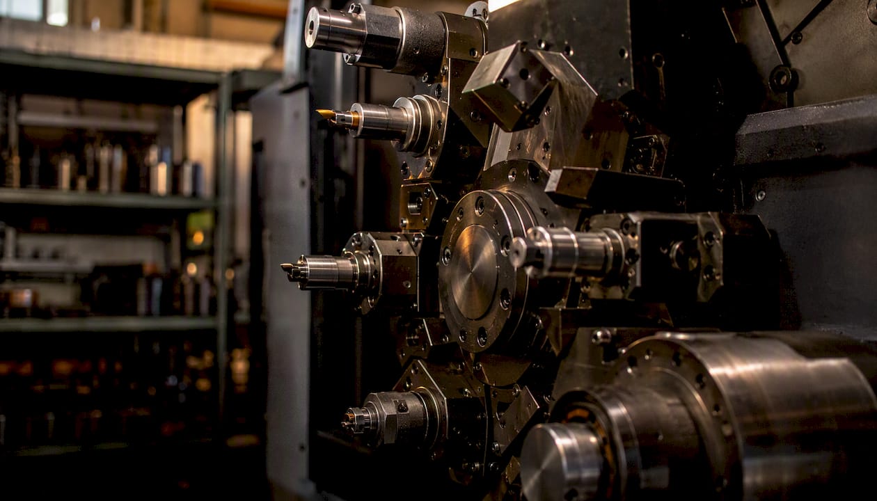 Close-up of mill-turn CNC machine tooling
