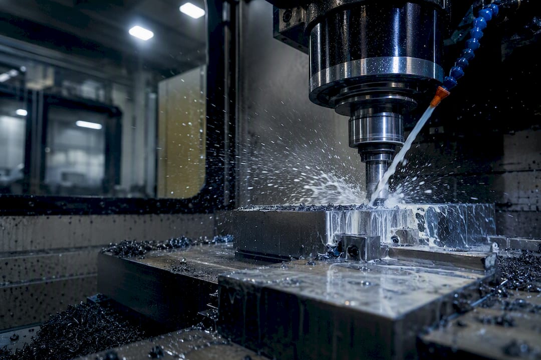 CNC Milling D Tool Steel With Coolant Flow CNC milling D2 tool steel with coolant flow