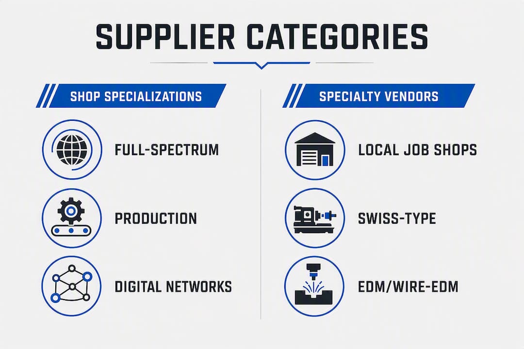 Infographic comparing supplier categories in precision machining
