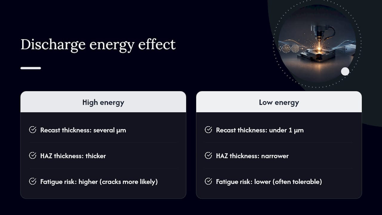 EDM recast layer and heat affected zone