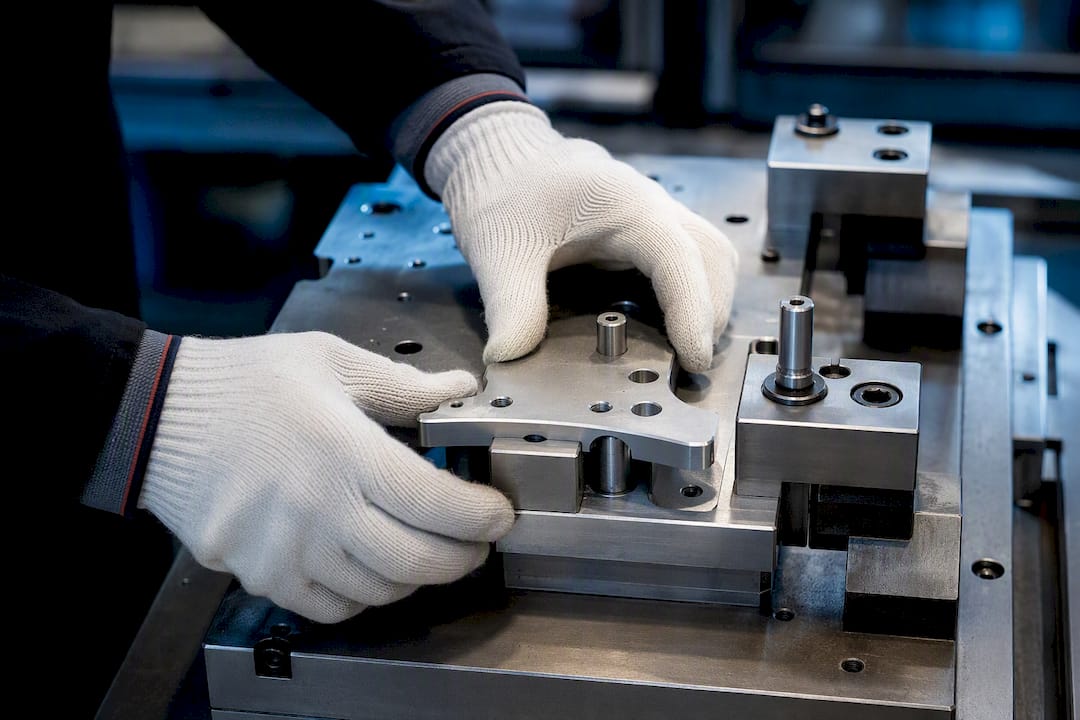Workpiece seated against precision locating pins